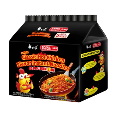 Bai Xiang Nouilles instantanées saveur poulet épicé classique, gamme Spicy Chili, 5 pièces, 5 x 112 g