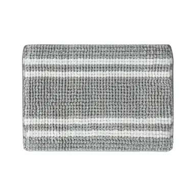 Anika Bath Mat Microfibre Chenille Stripe Grey/White 40x60cm