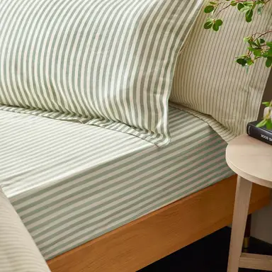 Yard Fitted Sheet Hebden Stripe 100% Cotton Forest Green Single