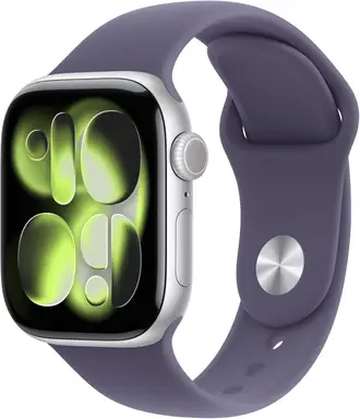 Apple Watch Series 11 GPS + Cellular 46mm Silver Aluminium Case with Purple Fog Sport Band - S/M
