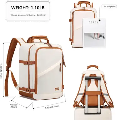 40x20x25cm Cabin Bag 20L, Ryanair Underseat Travel Carry-on Backpack with Shoulder Strap (Beige/Brown)