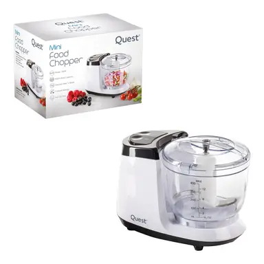 Quest Mini Chopper - 450ml, 350W, White & Clear, 2 Speed Levels, For Chopping, Grinding & Blending, 31500