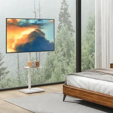 5Rcom Universal Swivel TV Floor Stand with Mount for 32-55 Inch TVs up to 40 kgs, Height Adjustable TV Stand,Max VESA 400x400mm (White)