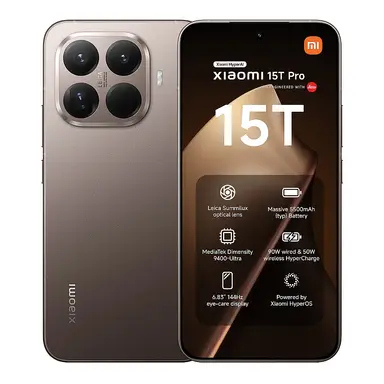 XIAOMI 15T Pro, Smartphone 12+512GB, 6,83" 144Hz Augenfreundliche Anzeige, MediaTek Dimensity 9400+, 50MP Leica 5X Pro Teleobjektiv, 5500mAh, Mokkabraun, 2 Jahre Garantie.