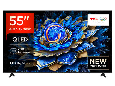 TCL 55T69C 55 Zoll QLED, Direct LED, 4K HDR, Smart Google TV Dolby Vision & Atmos, Game Master, Motion Clarity, Google Assistant & Alexa
