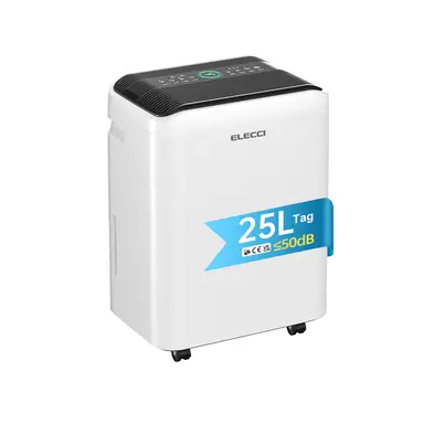 【Neuheit】ELECCI 25 l/Tag Luftentfeuchter, 4,8 l Wassertank, 3 Geschwindigkeitsstufen, R290, 24-Stunden-Timer, Kontinuierliche Entwässerung mit Ablaufschlauch, Ideal für 50 m² Räume.