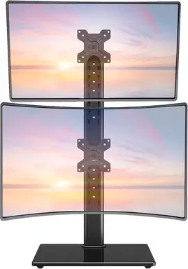 Dual Monitor Stand - Freestanding Arm for 13-32 Inch Monitors, VESA 75x75/100x100mm, Up to 15KG, 360° Rotation, Height Adjustable