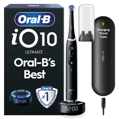 Oral-B iO10 Electric Toothbrush, Charging Travel Case, Oral-B's Best, 7 modes, AI 3D Tracking, Sense Smart Charger, 3h Magnetic Fast Charger, Interactive Color Display, Cosmic Black