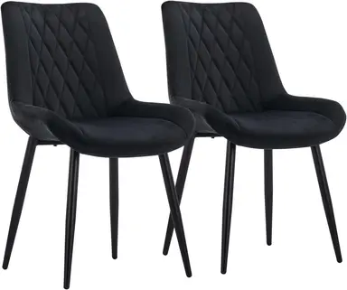 CLIPOP Dining Chairs Set of 2 Velvet Kitchen Chairs with Metal Legs Padded Counter Leisure Reception Chair for Dining Room Living Room Bedroom 0398 black 47*45*88.5cm