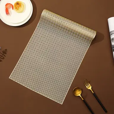 Rectangular PVC perforated placemat, non-slip table runner, heat-resistant decorative placemat, waterproof and washable placemat, center decoration for the dining table (gold)6pcs