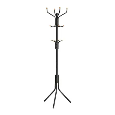 SONGMICSHOME  Metal Hall Tree, Freestanding Coat Rack with 12 Hooks for Entryway, Clothes and Hats, Black