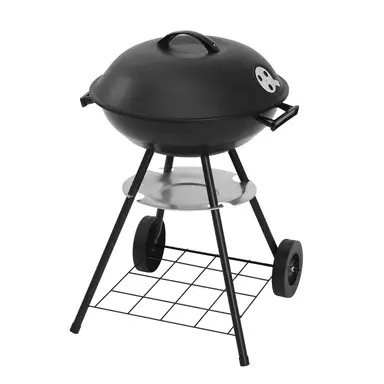 Lannetal Holzkohlegrill, BBQ-Grill mit Deckel, Grillwagen, verstellbare Luftzufuhr, Ascheauffangbehälter, Gitterablage, Grillrost Ø 41,5 cm, Arbeitshöhe 69 cm