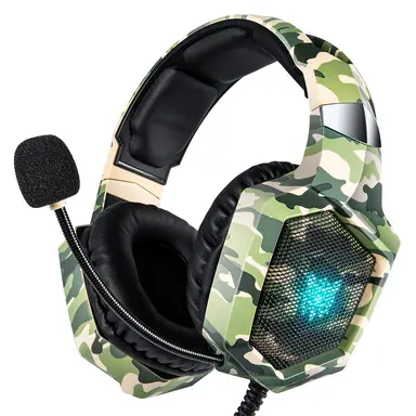 ONIKUMA Gaming-Headset – 50-mm-Treiber, Geräuschunterdrückendes Mikrofon, RGB-Beleuchtung, Breite Kompatibilität, Komfortables Over-Ear-Design, Modell K8 (Camouflage Grün)