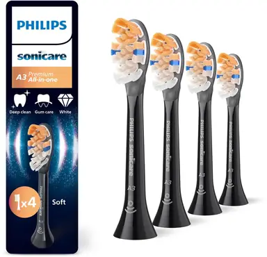 Philips Sonicare A3 Premium All-in-One, originele opzetborstels voor elektrische tandenborstels, zwart, 4 stuks, HX9094/88