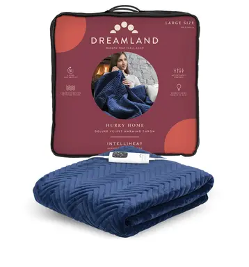 Dreamland Hurry Home Warming Throw – Fast Heat-Up, Super Soft, Auto Shut-Off – Navy, 160 x 120 cm