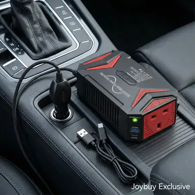 BESTEK 300W Pure Sine Wave Car Inverter 12V to 230V/240V with PD30W Type‑C & QC3.0 USB Portable Power Adapter for Vehicle Outdoor Travel