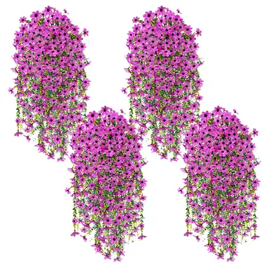 4Pcs 28.7in/72.8cm
Artificial Hanging Flowers for Outdoors Fake Plants Decoration,Faux Silk Colorful Daisy Eucalyptus Realistic for Outside Home Planter Porch Patio Yard Decor(purple)
