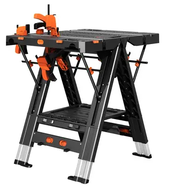 LARBANKE 2-In-1 Folding Workbench & Sawhorse, Waterproof Multi-Function Work Table Work Horse (79x81x63.5cm) - Height-Adjustable, 4 Woodworking Clamps, 4 Connecting Blocks, 2 Limit Blocks, Non-Slip & Tool Storage Tray