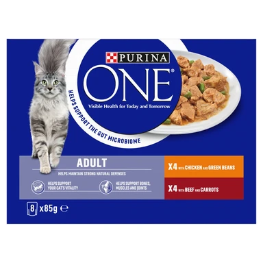 Purina ONE Adult Cat Food with Chicken & Beef in Gravy 8 x 85g (680g)