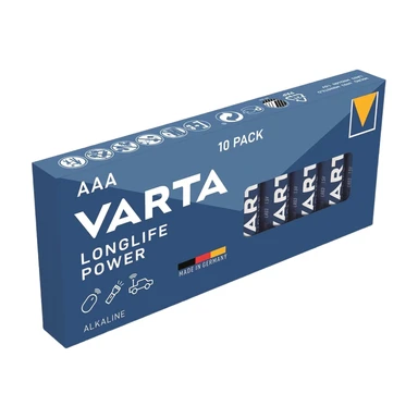 VARTA Batterie Alkaline, Micro, AAA, LR03, 1,5V Longlife Power, Einzelhandelsverpackung (10er-Pack)