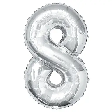 Unique Party Giant Number 8 Balloon, Silver, 86cm