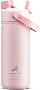POWCAN by Meoky 18oz Dual-Opening Sports Water Bottle with Handle-Pink, New Year Sale , Top gift picks