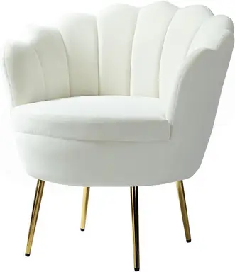 HULALA HOME Velvet Armchair with Thick Backrest, Modern Lounge Chair with Gold Legs, Comfortable Armrest Chair for Living Room and Bedroom, White