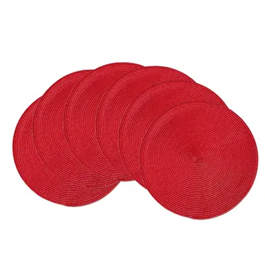 Set de Sets de Table Ronds en PP  
BL Rouge - Sets de Table Ronds Tressés 36,5 cm pour Tables à Manger, en PP Naturel Tressé, Résistants à la Chaleur, Lot de 6