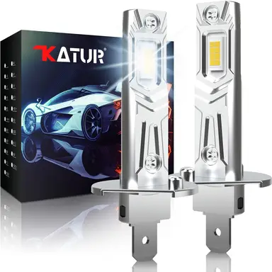 KATUR H1 LED Headlight Bulbs, 26000LM 80W H1 LED Bulb 6000K White Fanless Waterproof Mini Size Plug and Play, Pack of 2