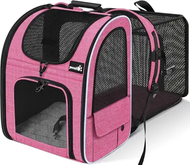 Pecute Haustier-Tragetaschen-Rucksack erweiterbar Pink