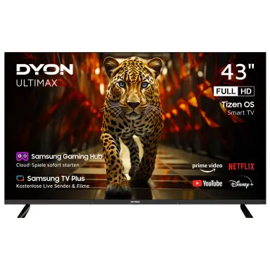 DYON ULTIMAX 43F-TI – 43 Zoll (108 cm) Full-HD Smart TV mit Samsung Tizen OS, Triple Tuner (DVB-C/-S2/-T2), Samsung Smart & Gaming Hub, Prime Video, Netflix, Disney+ [2025] [Energieklasse E]