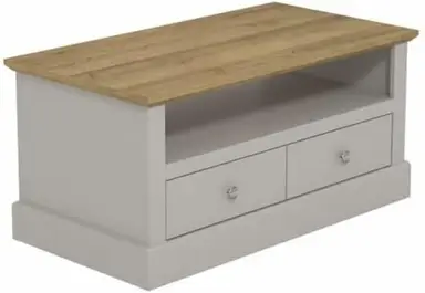 Galano Surrey 2 Drawer Coffee Table – Rectangular Living Room Table with Storage Cabinet – Minimalist Design in Engineered Wood – Light Grey/Oak