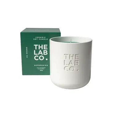 The Lab Co. Luxury Scented Candle | Ceramic Jar | 45hrs Burn Time | Refreshing Fragrance with Lime, Peppermint and Cucumber | 100% Vegan Soy Wax | 280g wax weight