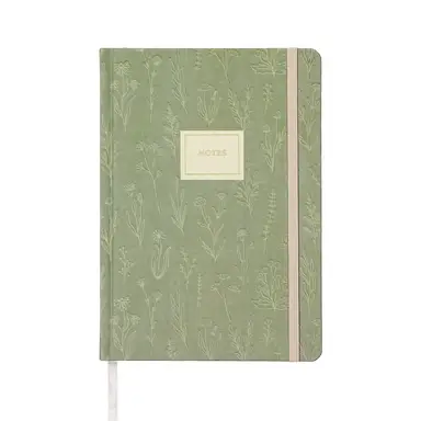 Jubiluu A5 Hardcover-Notizbuch mit Blumenstoff, Innenwende aus 100 g Offetpapier, 96 Seiten, Lesezeichen & Gummiband - klassische cremefarbene Regelung für Schreibwiederei, Schule, Büro und Geschenke - Salbei-Garten