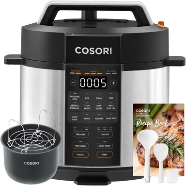 Cosori Electric Pressure Multi-Cooker - 5.7L, 9-in-1, Steamer, Rice & Slow Cooker, Sauté Pan, Yoghurt & Cake Maker, Sous vide, Stock Pot, Food Warmer, Ceramic Non-Stick Coating with  Recipe Book