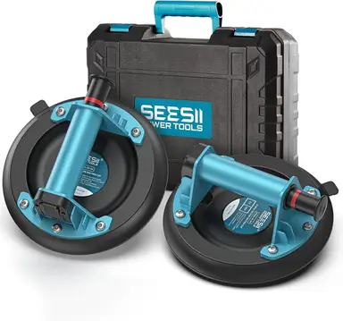 SEESII Vakuumsaughebele für Fliesen, 2er-Set, 8‑Zoll, max. 200 kg, Fliesenhebele für Glas, Marmor, Laminat & Terrakotta, tragbare Werkzeugbox