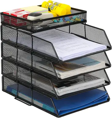 Senhoglb 4 Tier A4 Mesh File Tray Stackable with Top Holder，Black, New Year Sale , Top gift picks