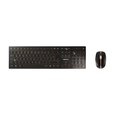 CHERRY DW 9000 SLIM, kabelloses Tastatur- und Maus-Set, 2,4-GHz-RF / Bluetooth 4.0, wiederaufladbar, schlankes Design mit 6 Hotkeys, 6-Tasten-Maus mit 1.600 dpi, Schwarz und Bronze