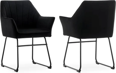 Set of 2 Velvet Dining Chairs, Modern Kitchen Upholstered Armchairs with Metal Legs & Backrest, Ergonomic Seat Black