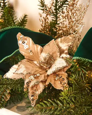 WeRChristmas Artificial Gold Poinsettia Flower with Clip, 3 Pack, 12 cm