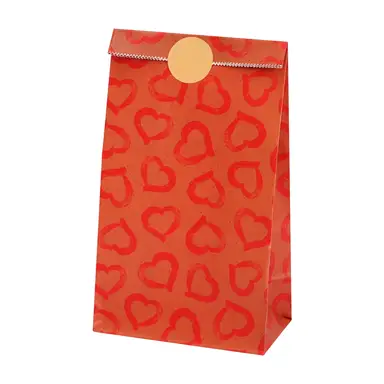 Mikirei Party Bags Sketched Hearts Red/Natural 6pcs