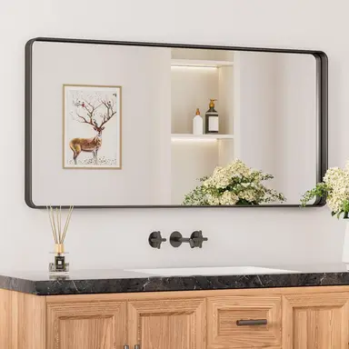 Melodieux Large Full Length Body Mirror for Wall 161x52 cm Black Deep Frame Big Tall Long Mirror for Leaning Hanging for Hallway Bedroom Living Room