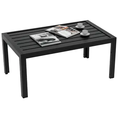 Outsunny Garden Coffee Table, Rectangular Patio Side Table with Steel Frame and Slat Tabletop for Outdoor, Balcony, 101.5 x 61cm, Black