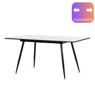 URBAN MEUBLE White Marble Effect Extendable Dining Table