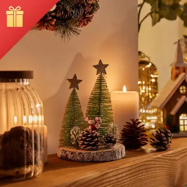 Feeric Tafel-kerstboom op houten stam, 21cm