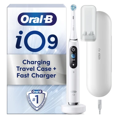 Oral-B iO9 Adult Electric Toothbrush, App Connected, 1 Toothbrush Head & Charging Travel Case, 7 Modes with Teeth Whitening, 2 Pin UK Plug, White