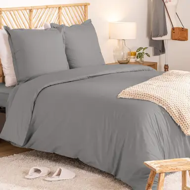 Parure de lit 260 x 240 cm en percale de coton gris