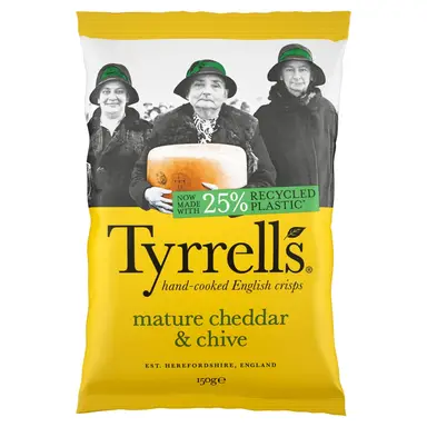 Tyrrells Hand-Cooked English Crisps Mature Cheddar & Chive 150g