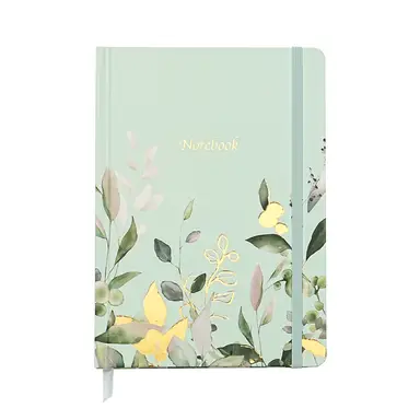 Jubiluu A5 Hardcover Notebook with Lined Pages - 96 Sheets (100g offset paper), Bookmark & Elastic Band -Classic Cream Ruled Journal for Writing, School, Office, and Gifts-Mint Green Floral Whimsy