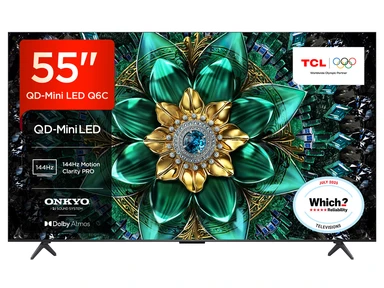 TCL 55Q6C-UK 55" QD-Mini LED TV, 4K HDR Premium 1000nits, Smart TV Powered by Google TV (Dolby Vision IQ & Atmos, Onkyo 2.1 Sound System, 144Hz Motion Clarity Pro, Game Master, 2025 New Model) [Energy Class E]